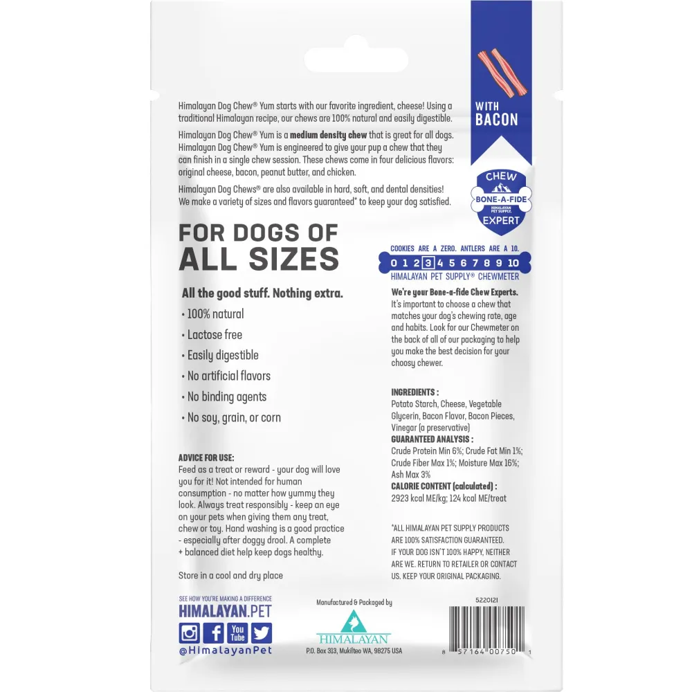 Himalayan Pet Supply Bully Sticks & Natural Chews^Yum with Bacon Dog Treats, 4.5-oz