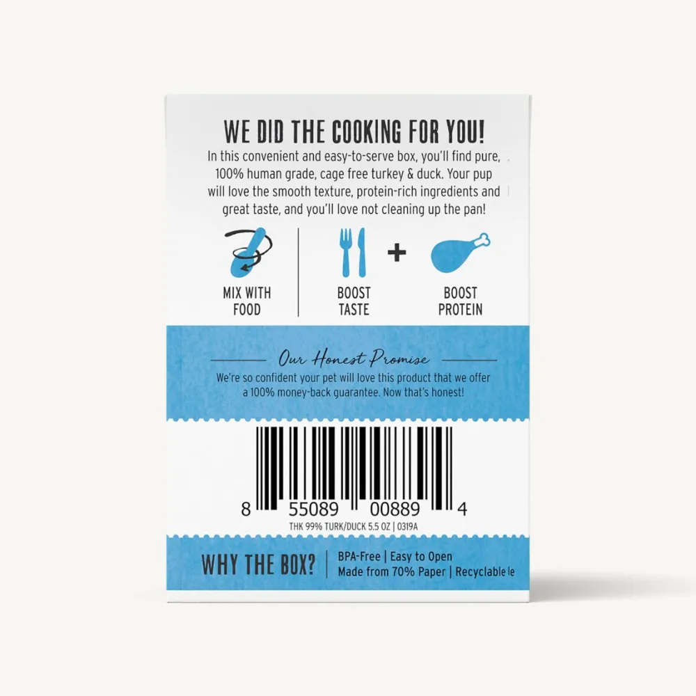 The Honest Kitchen Food Toppings^Honest Kitchen Grain-Free 99% Cage-Free Turkey & Duck Wet Dog Food Topper, 5.5-oz box