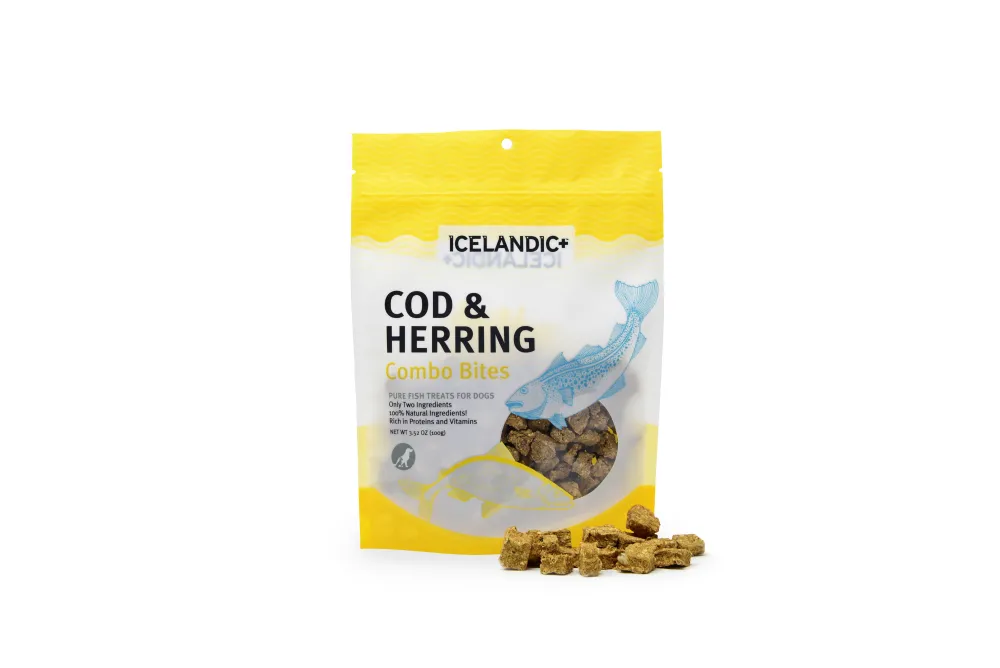 Icelandic+ Biscuits & Crunchy Treats^Combo Fish Bites Dog Treat, Cod & Herring, 3.52-oz