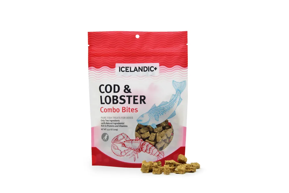 Icelandic+ Biscuits & Crunchy Treats^Combo Fish Bites Dog Treat, Cod & Lobster, 3.52-oz