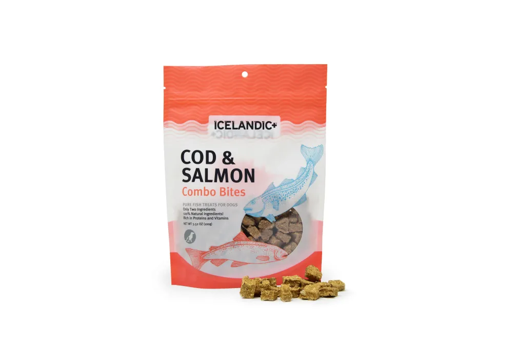 Icelandic+ Biscuits & Crunchy Treats^Combo Fish Bites Dog Treat, Cod & Salmon, 3.52-oz