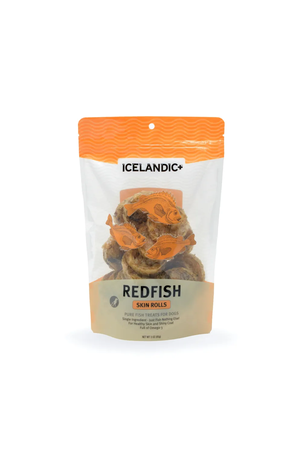 Icelandic+ Bully Sticks & Natural Chews^Redfish Skin Roll Dog Treats, 3-oz