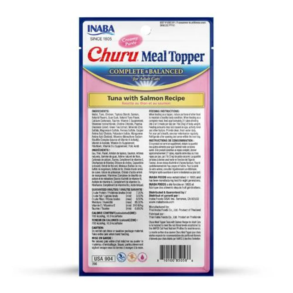 Inaba Food Toppings^Churu Meal Topper Tuna with Salmon for Cats, 4-pk