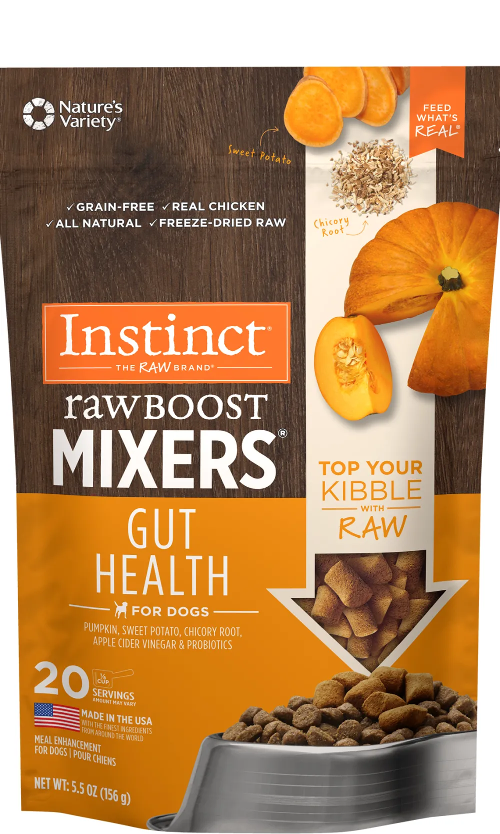 Instinct Food Toppings^Raw Boost Mixers Gut Health Freeze-Dried Dog Food Topper, 5.5-oz