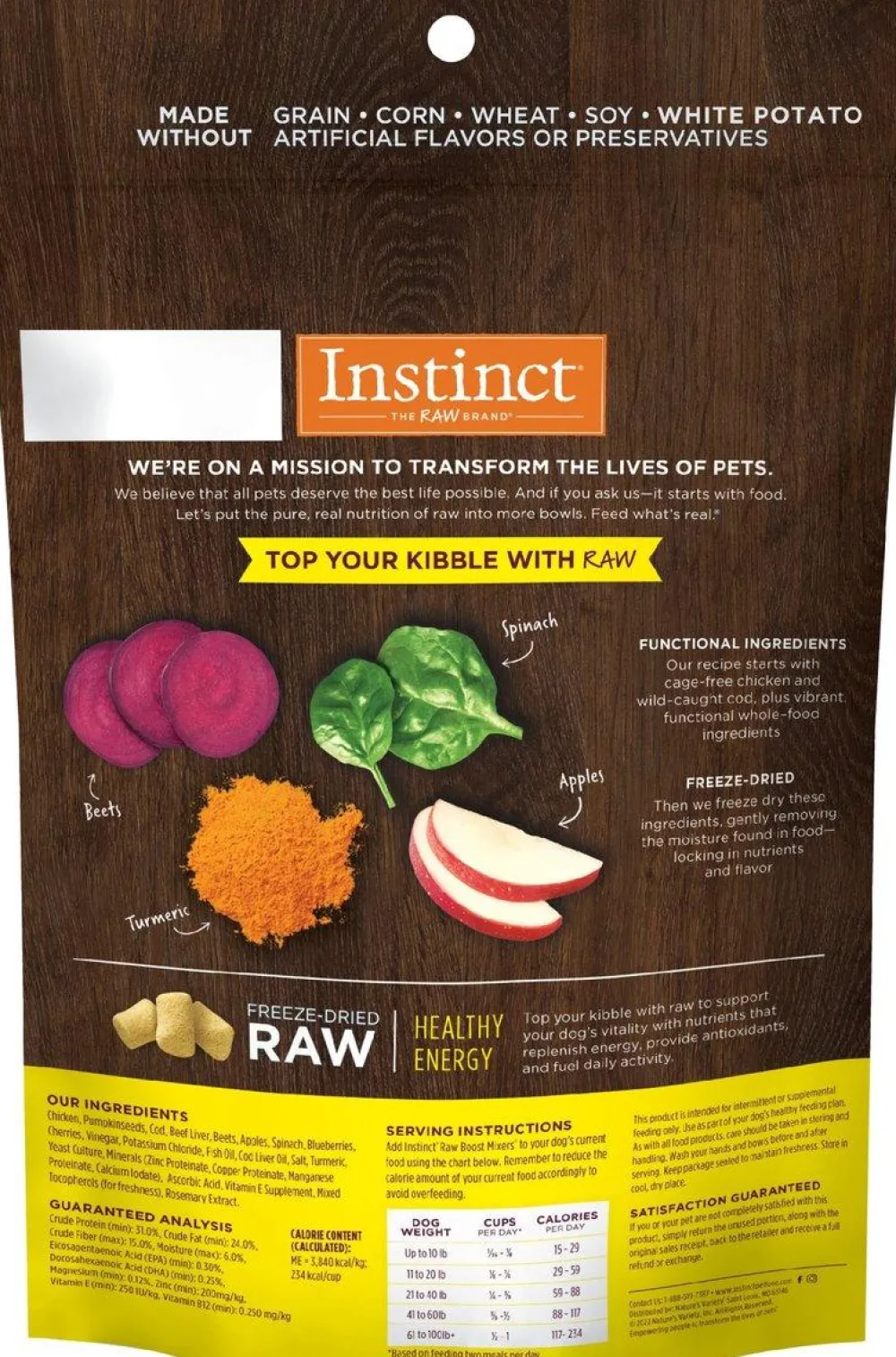 Instinct Food Toppings^Raw Boost Mixers Healthy Energy Freeze-Dried Dog Food Topper, 5.5-oz