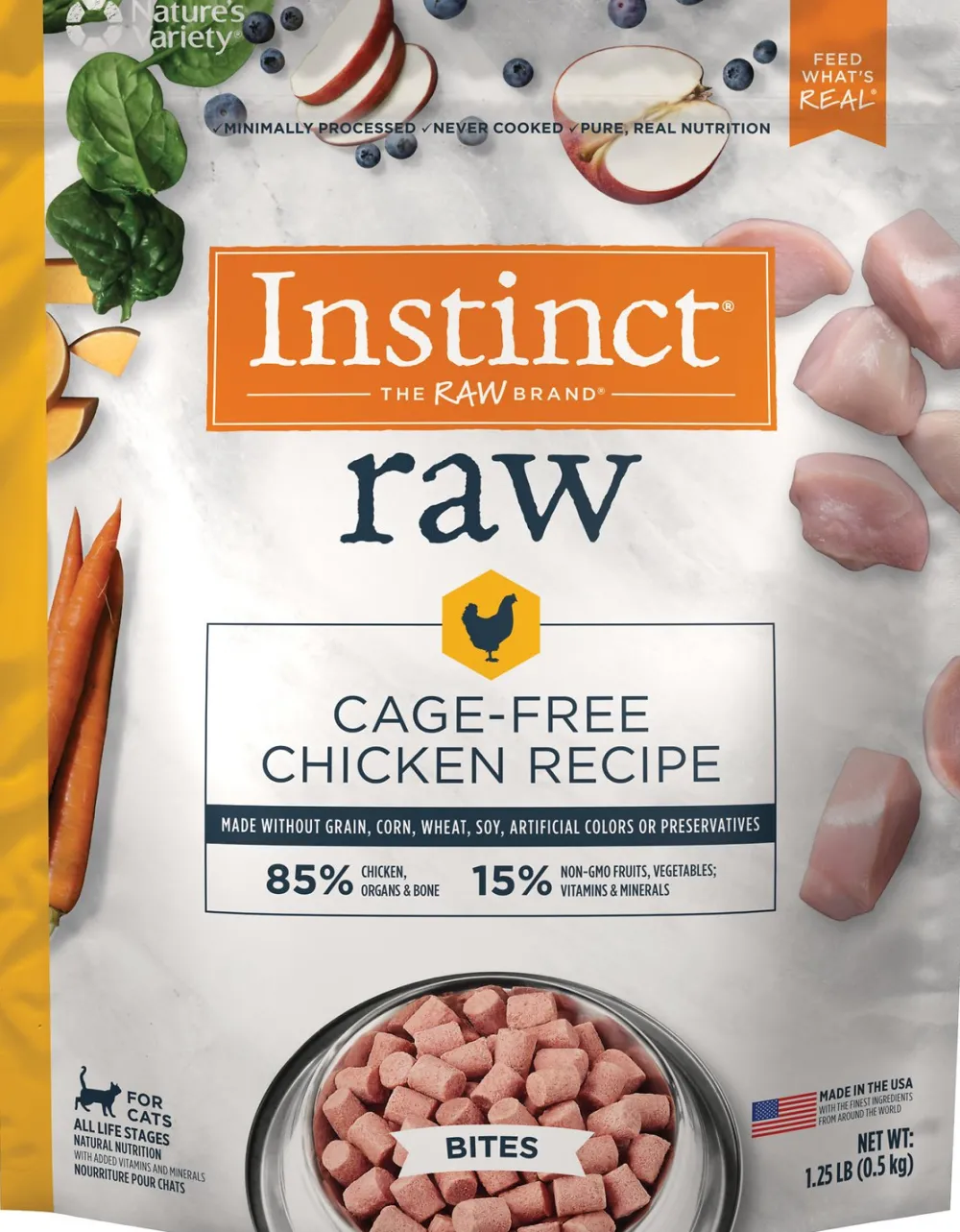 Instinct Frozen Food^Raw Cage-Free Chicken Bites Frozen Cat Food, 1.25-lb
