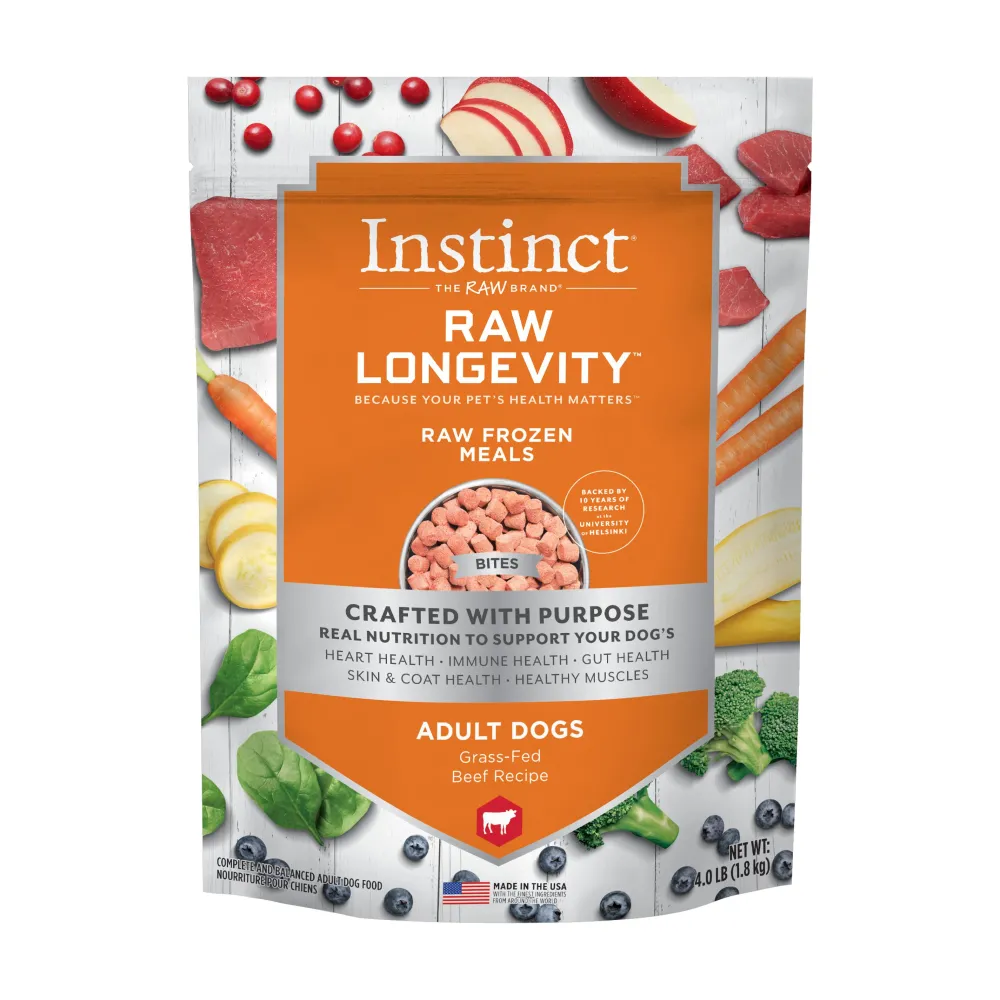 Instinct Frozen Food^Raw Longevity Beef Bites Frozen Dog Food, 4-lb