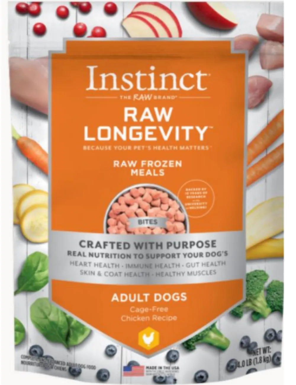 Instinct Frozen Food^Raw Longevity Chicken Bites Frozen Dog Food, 4-lb