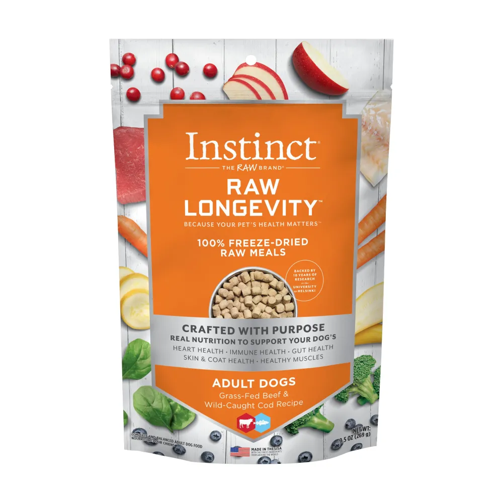 Instinct Freeze-Dried Food^Raw Longevity Grass-Fed Beef & Wild-Caught Cod 100% Freeze-Dried Dog Food, 9.5-oz