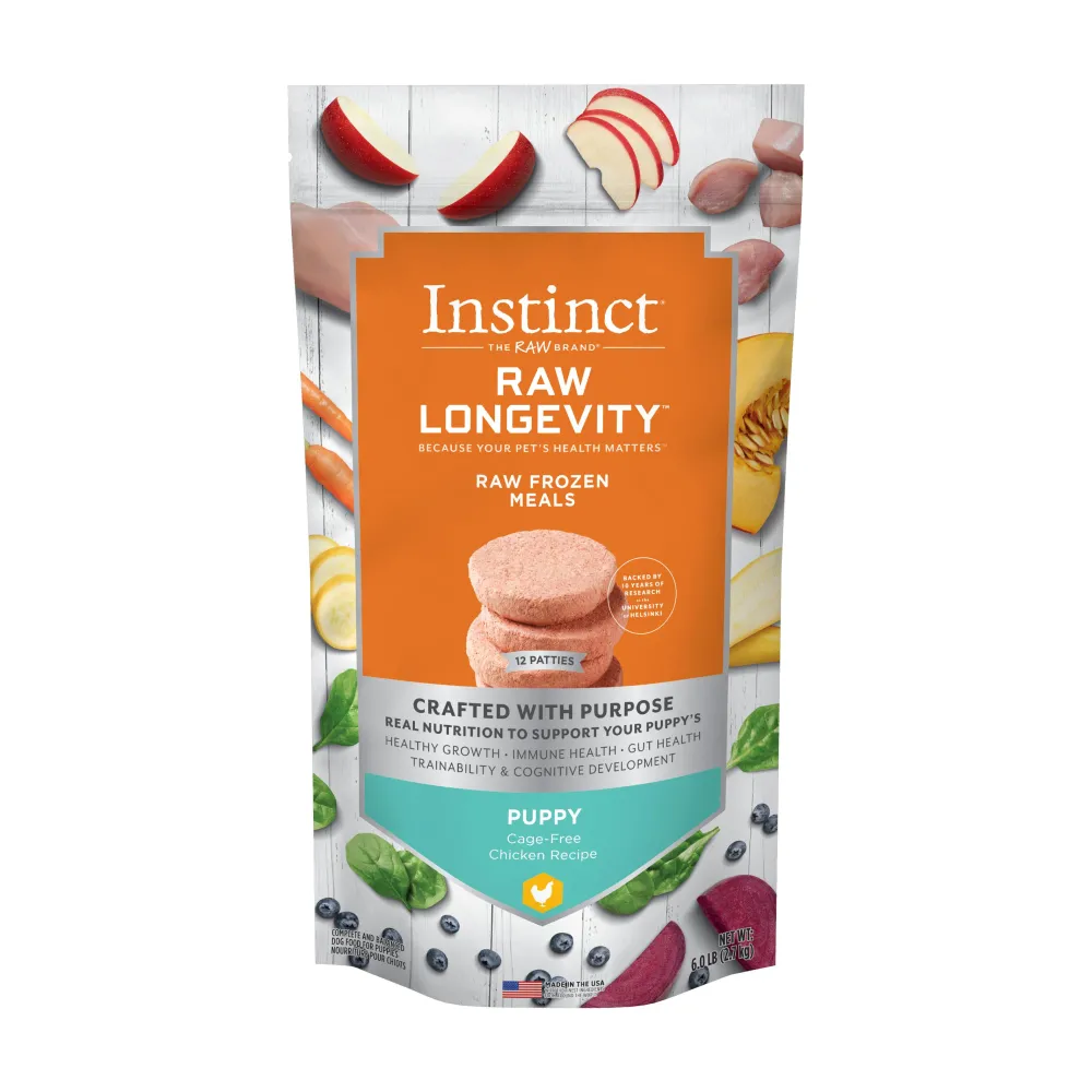 Instinct Frozen Food^Raw Longevity Patties Cage-Free Chicken Puppy Frozen Dog Food, 6-lb