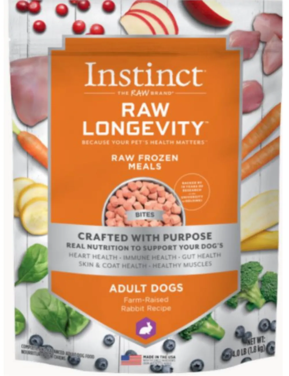 Instinct Frozen Food^Raw Longevity Rabbit Bites Frozen Dog Food, 4-lb