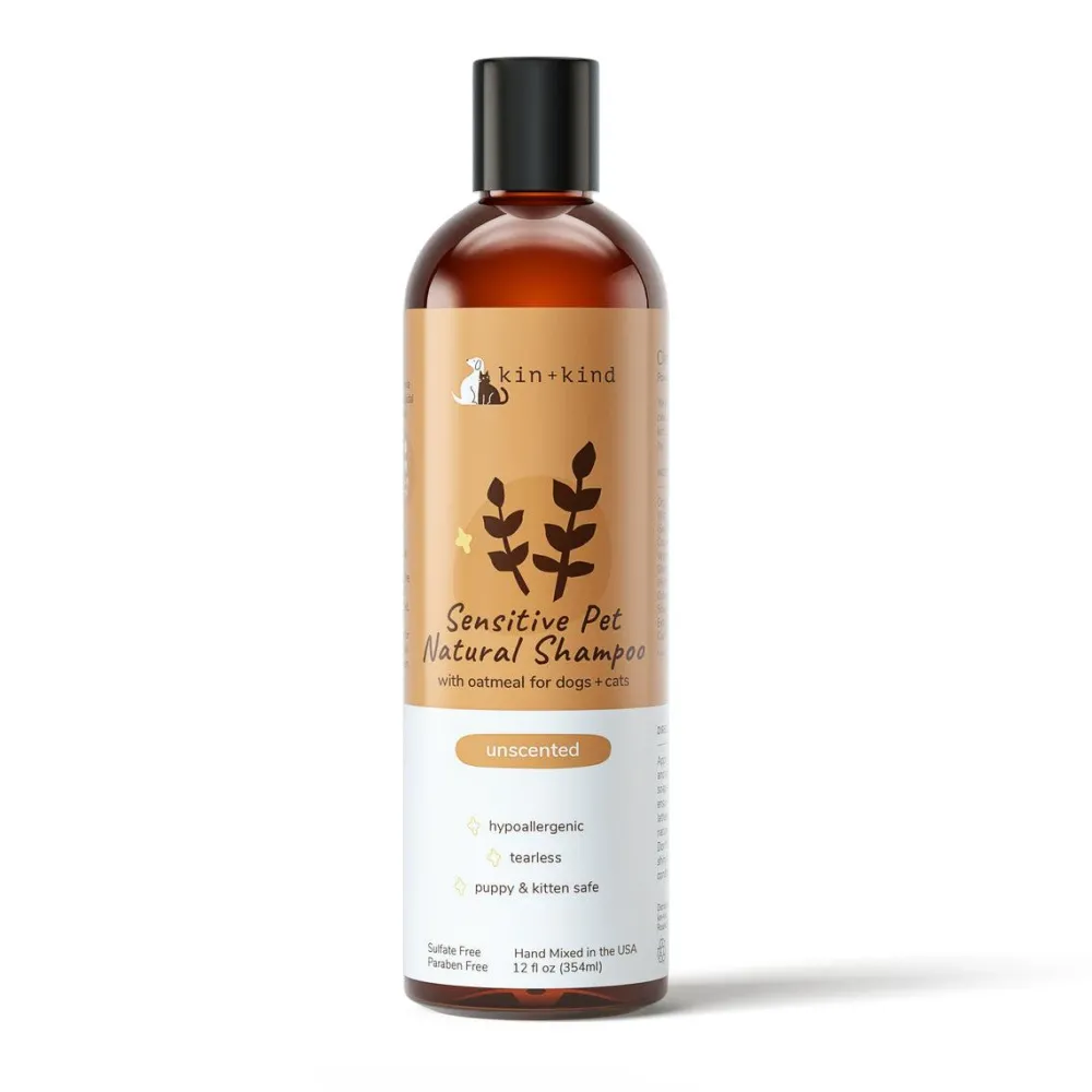 Kin+Kind Grooming | Grooming^Sensitive Natural Unscented with Oatmeal Dog & Cat Shampoo, 12-oz