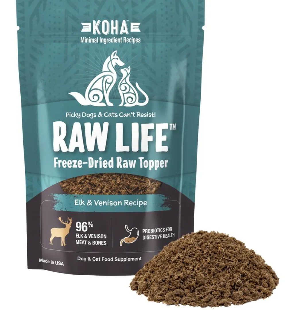 Koha Food Toppings | Food Toppings^Raw Life Elk & Venison Freeze-Dried Topper for Dogs & Cats, 8-oz