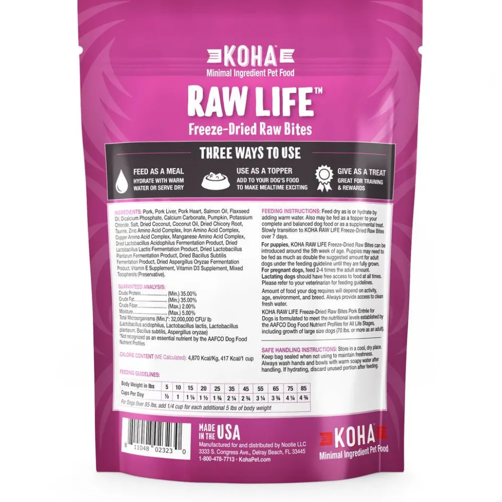 Koha Freeze-Dried Treats | Food Toppings^Raw Life Pork Entree Freeze-Dried Raw Bites for Dogs, 14-oz