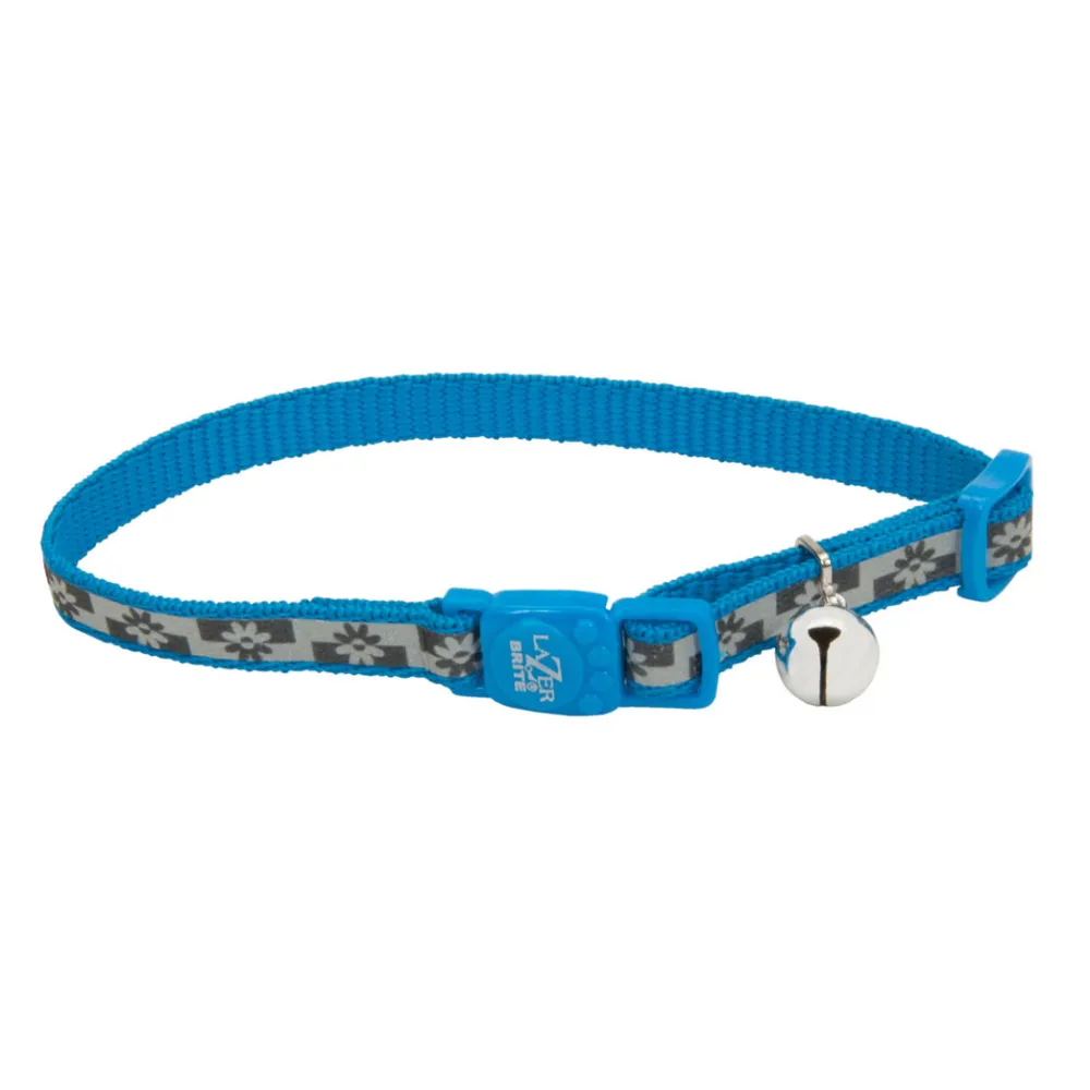 Lazer Brite Leashes & Collars | Leashes & Collars^Reflective Adjustable Breakaway Cat Collar, Blue Lagoon Flowers, 3/8-in