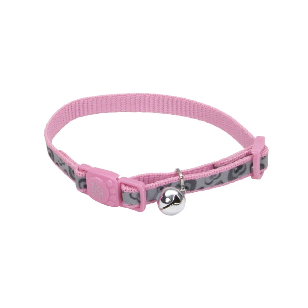Lazer Brite Leashes & Collars | Leashes & Collars^Reflective Adjustable Breakaway Cat Collar, Pink New Hearts, 3/8-in