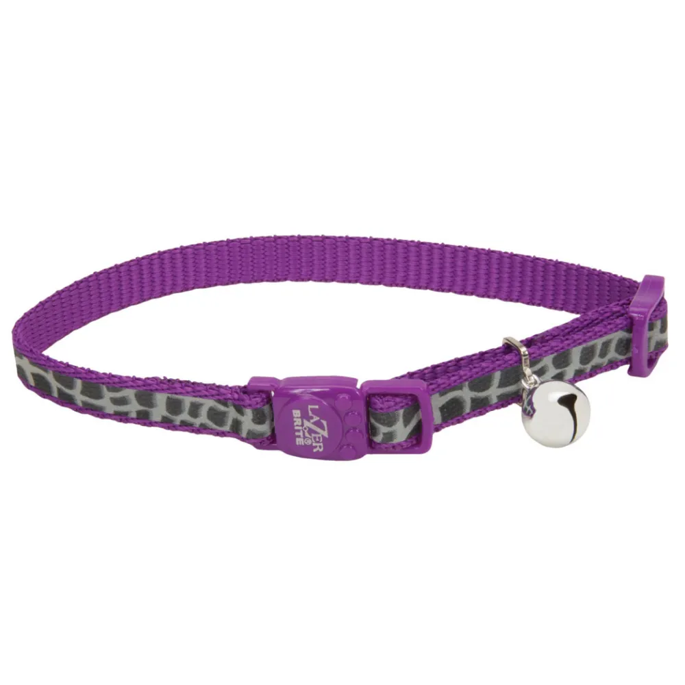 Lazer Brite Leashes & Collars | Leashes & Collars^Reflective Adjustable Breakaway Cat Collar, Purple Animal Print, 3/8-in