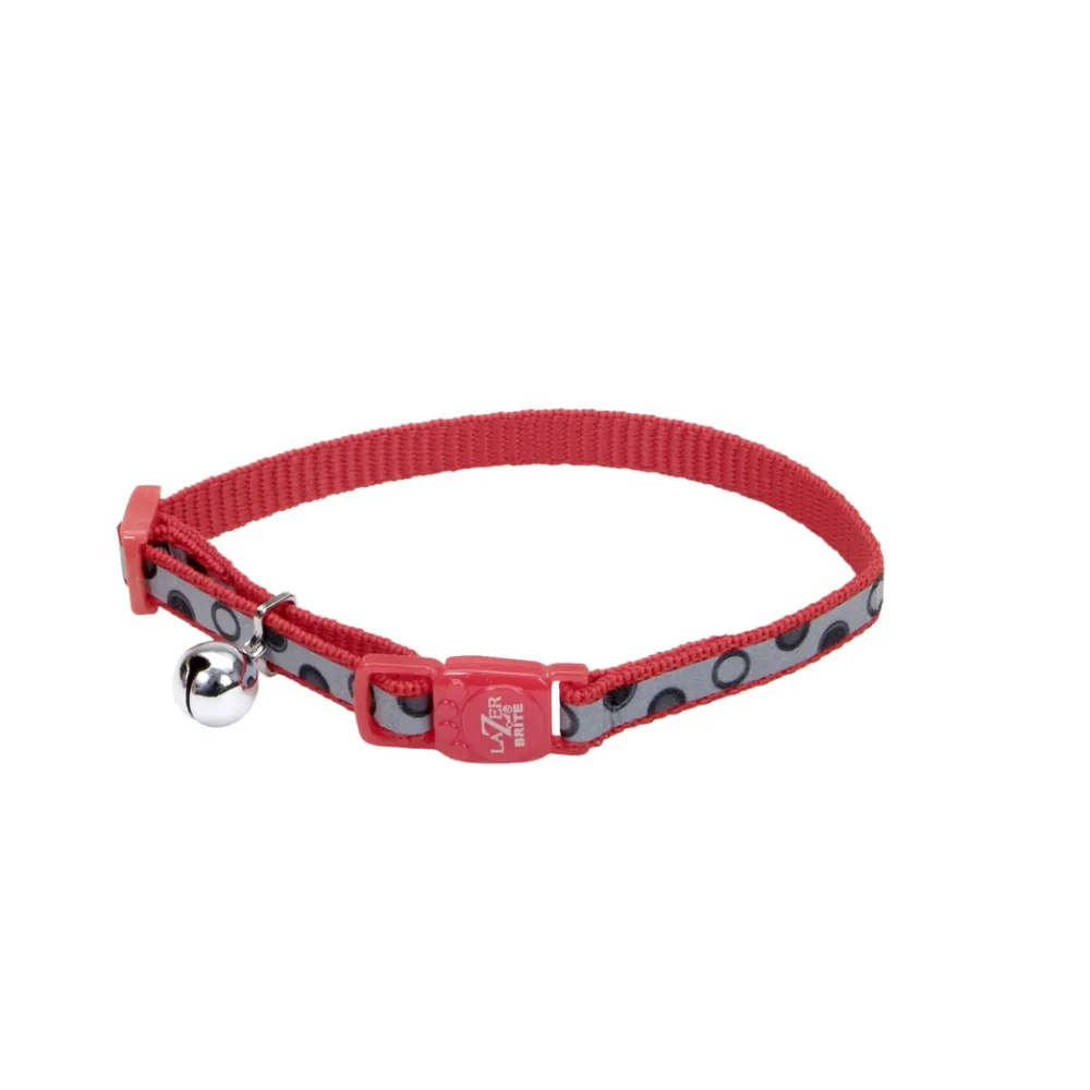 Lazer Brite Leashes & Collars | Leashes & Collars^Reflective Adjustable Breakaway Cat Collar, Red Bubbles, 3/8-in