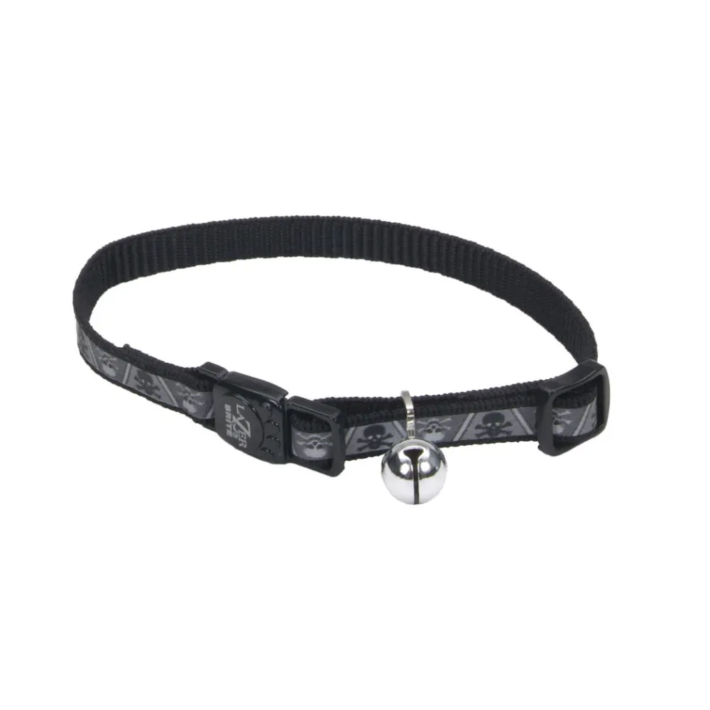 Lazer Brite Leashes & Collars | Leashes & Collars^Reflective Adjustable Breakaway Cat Collar, Skulls & Cross Bones