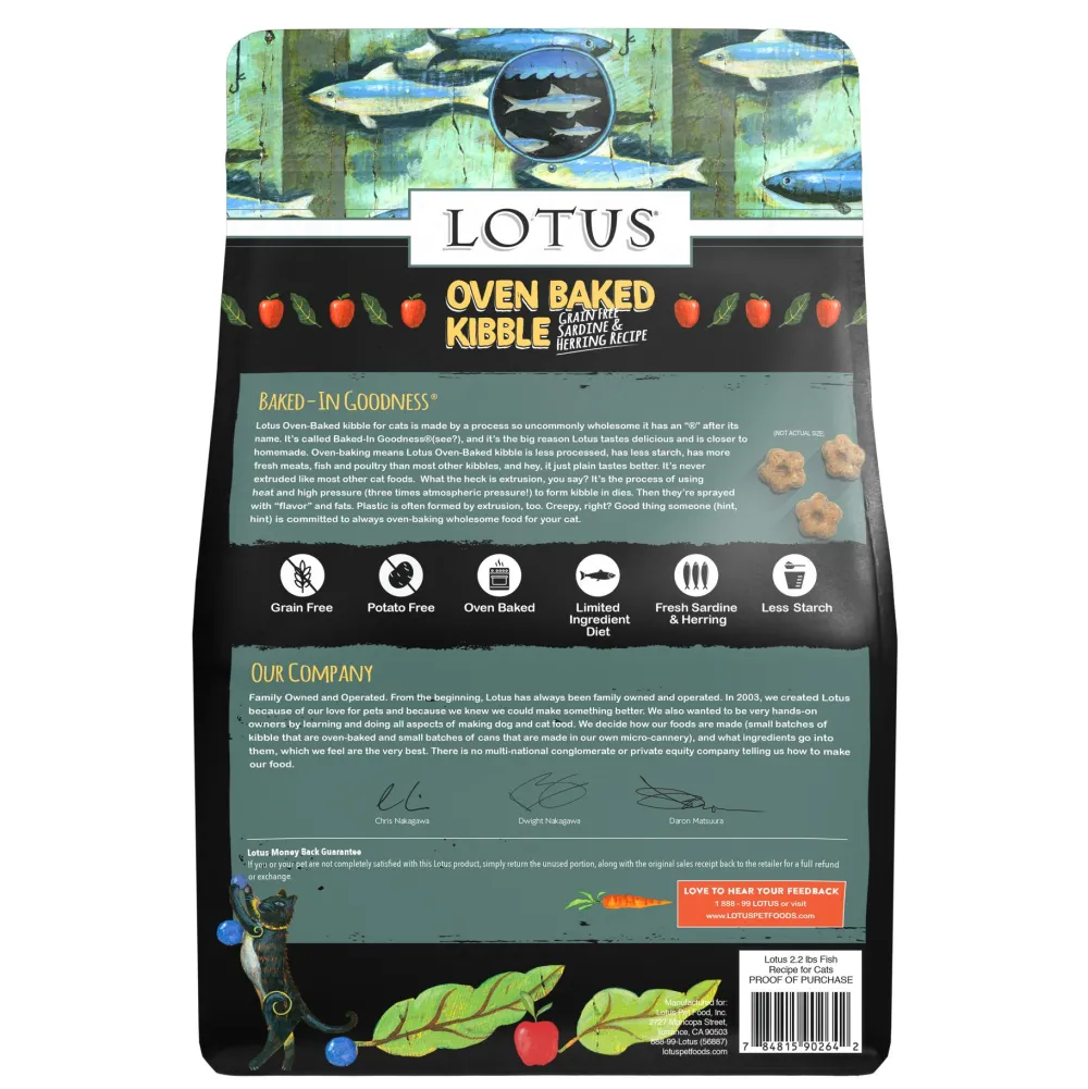 Lotus Dry Food^Oven-Baked Sardine & Herring Grain-Free Dry Cat Food, 2.2-lb