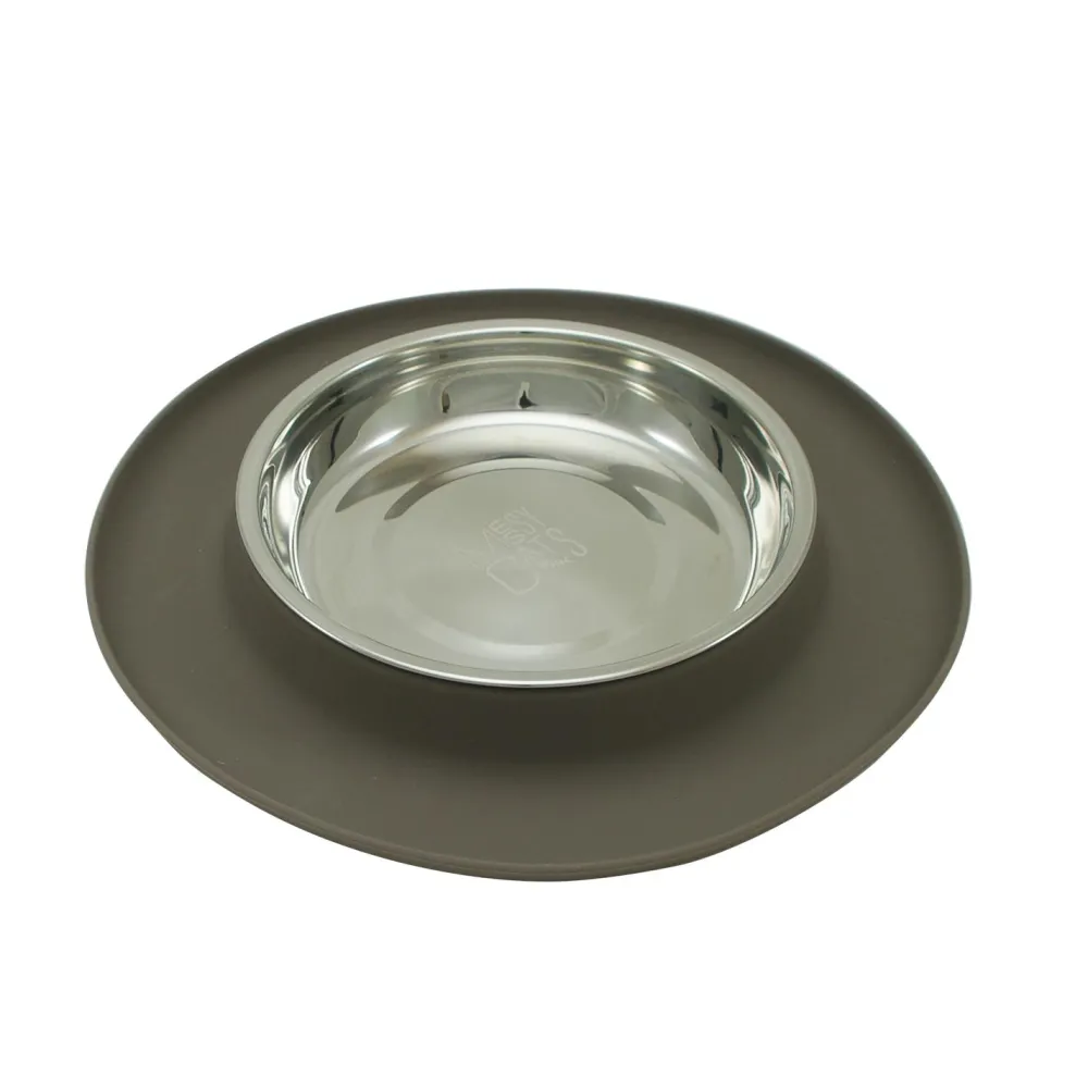 Messy Cats Bowls & Feeders | Bowls & Feeders^Single Silicone Feeder with Stainless Saucer Shaped Bowl Grey