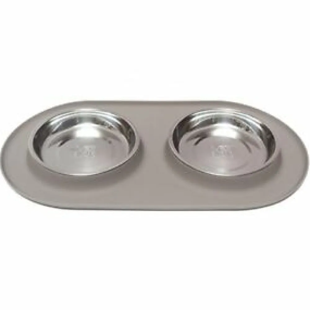 Messy Cats Bowls & Feeders | Bowls & Feeders^Stainless Steel Cat Double Feeder with Non-Slip Silicone Base Cat Bowl, Grey, Medium