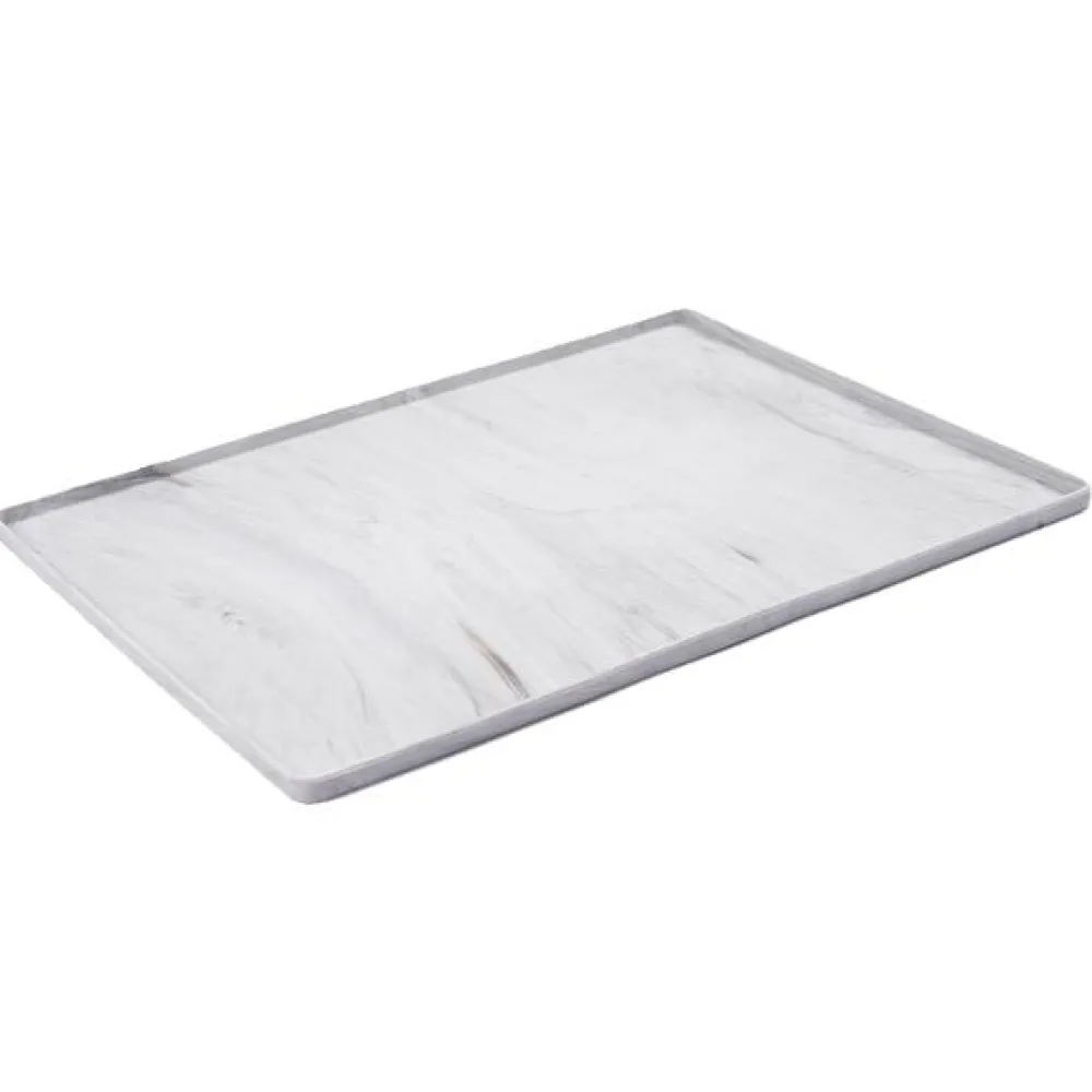 Messy Mutts Bowls & Feeders | Bowls & Feeders^Silicone Bowl Mat with Raised Edge for Pets, Marble Grey, 16-in x 12-in