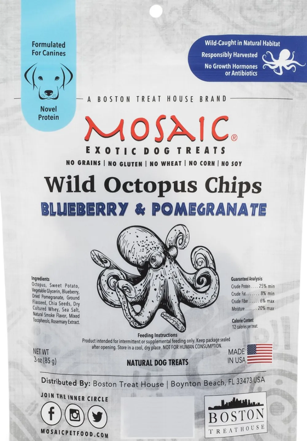 Mosaic Air-Dried & Dehydrated Treats^Octopus Blueberry Pomegranate Dog Treats, 3-oz