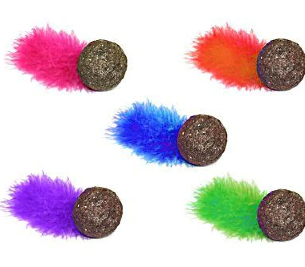 Multipet Toys | Toys^Compressed Catnip Ball with Feathers Cat Toy, 5-in