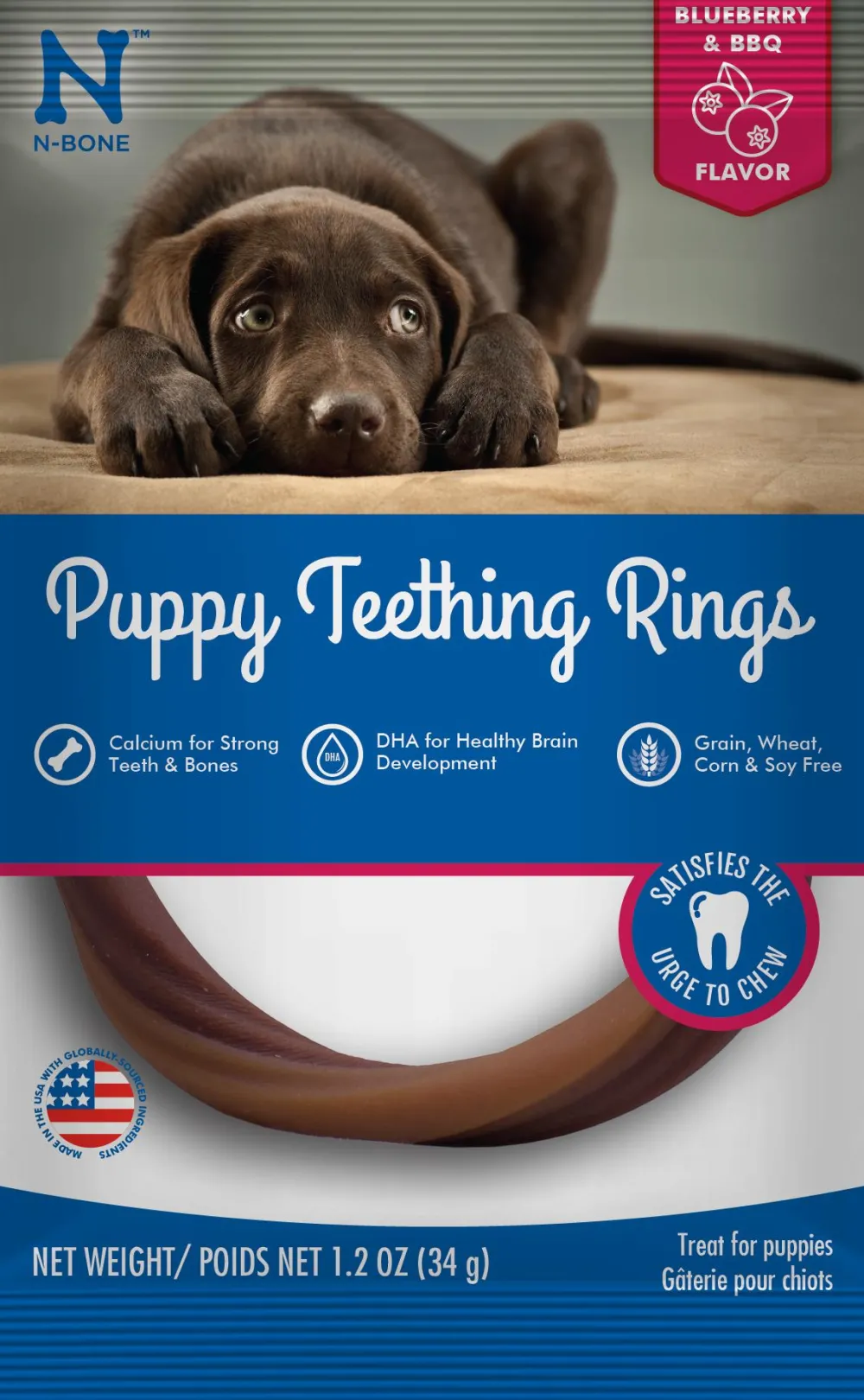 N-Bone Dental & Hard Chews^Puppy Teething Ring Blueberry BBQ Flavor Dog Treats, 1-count