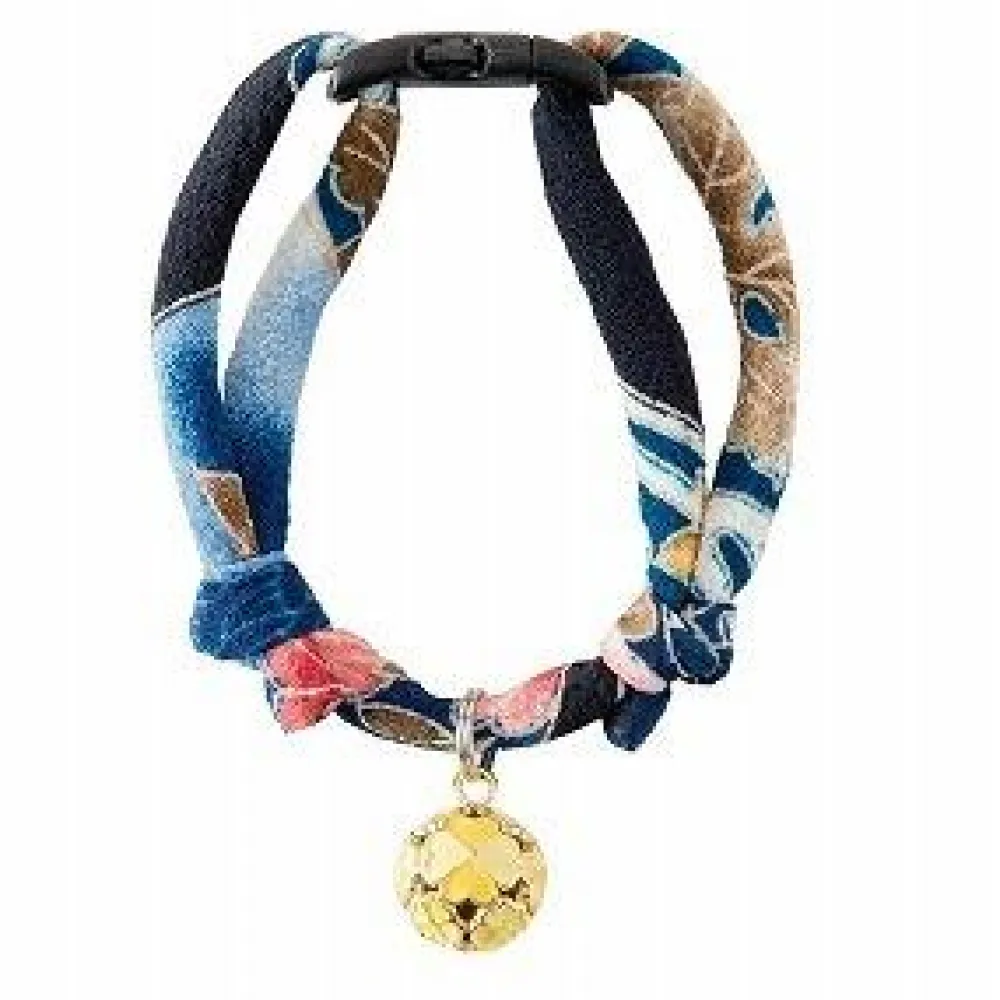 Necoichi Leashes & Collars | Leashes & Collars^Chirimen Collar with Clover Bell for Cats, Navy