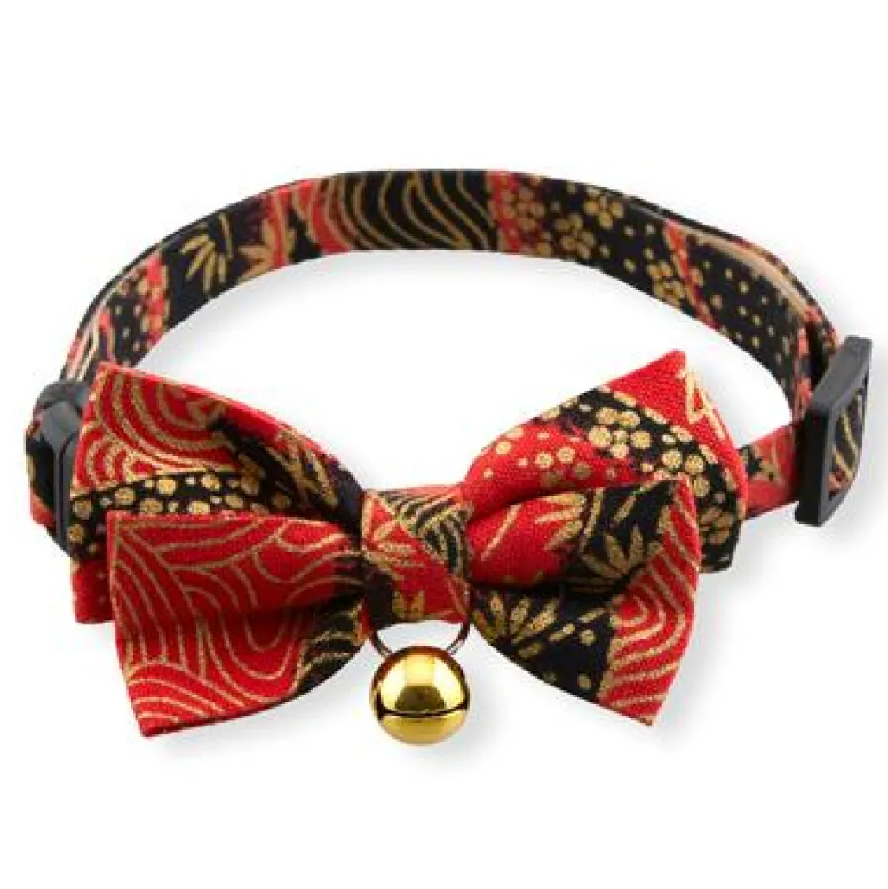Necoichi Leashes & Collars | Leashes & Collars^Gilded Gold Bow Tie Cat Collar, Red