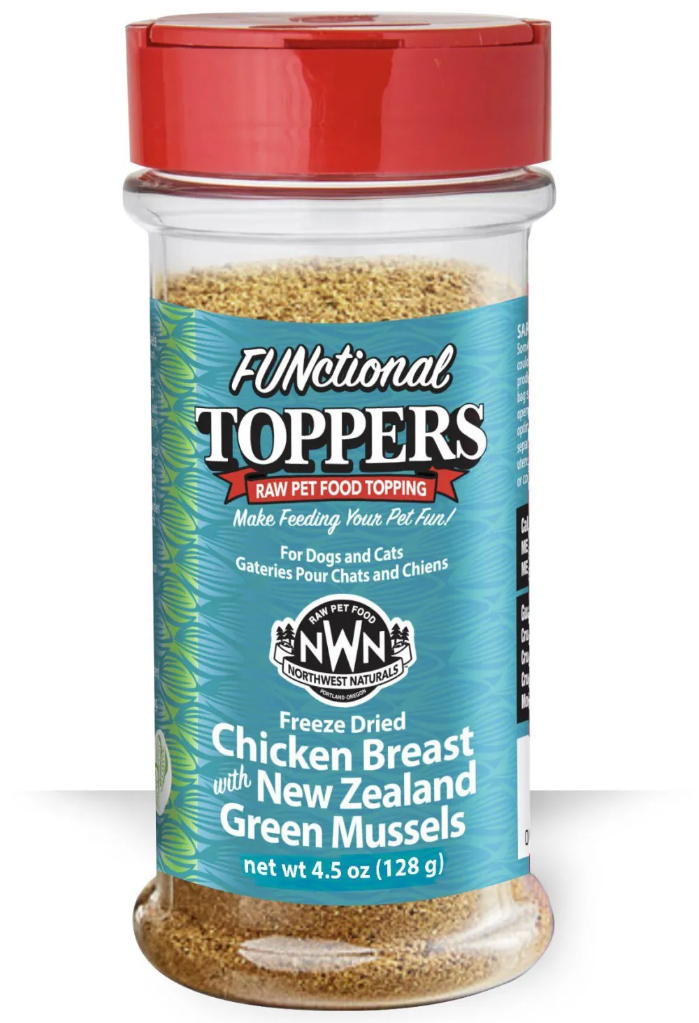 Northwest Naturals Food Toppings | Food Toppings^FUNctional Chicken Breast with New Zealand Green Mussels Freeze-Dried Dog & Cat Food Topper, 4.5-oz