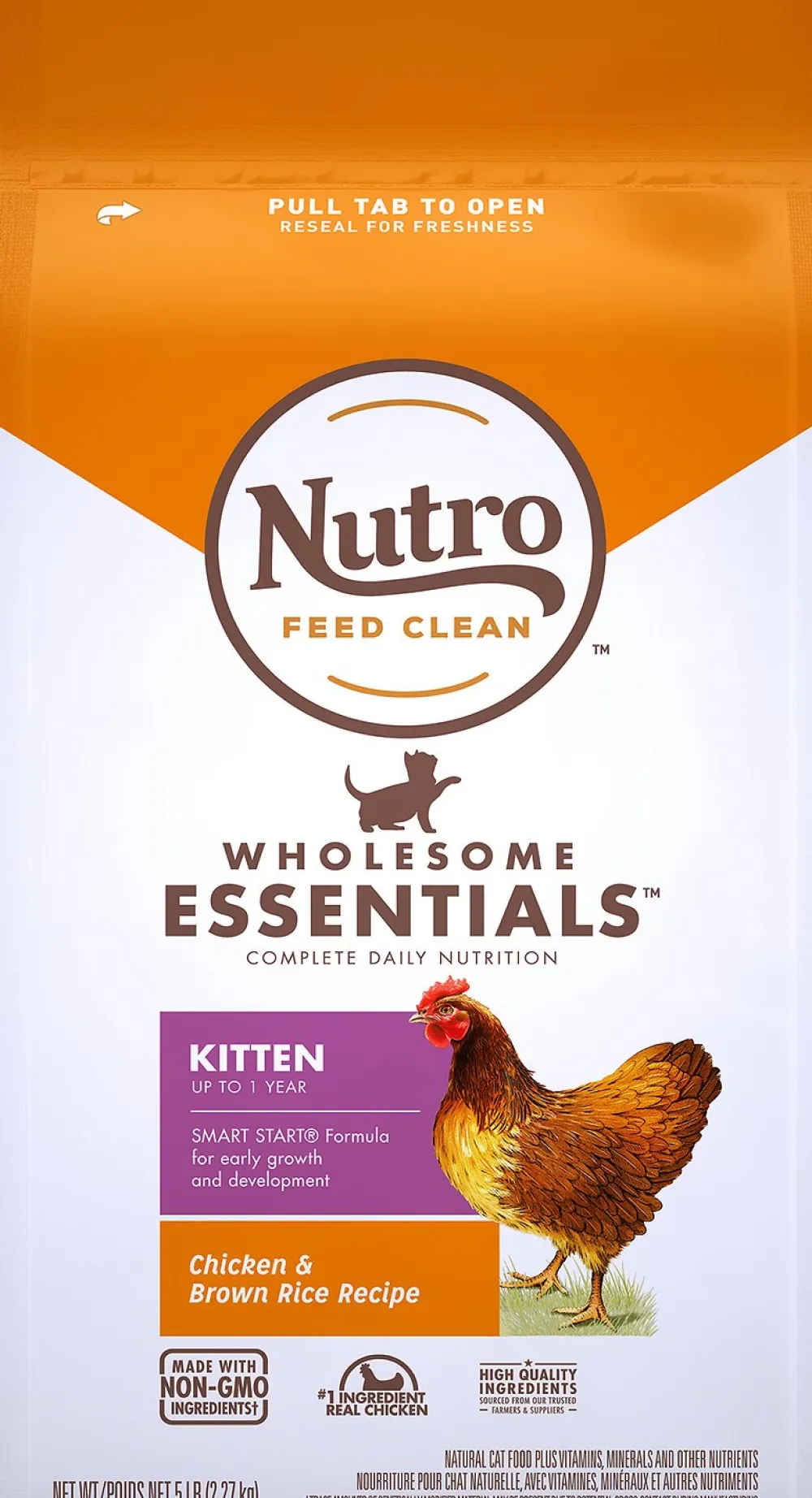 Nutro Dry Food^Wholesome Essentials Chicken & Brown Rice Recipe Kitten Dry Cat Food, 5-lb