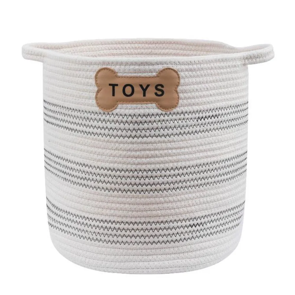 Park Life Toys | Toys^Designs Florence Pet Toy Basket, White/Gray, 12 x 12 x 12-in
