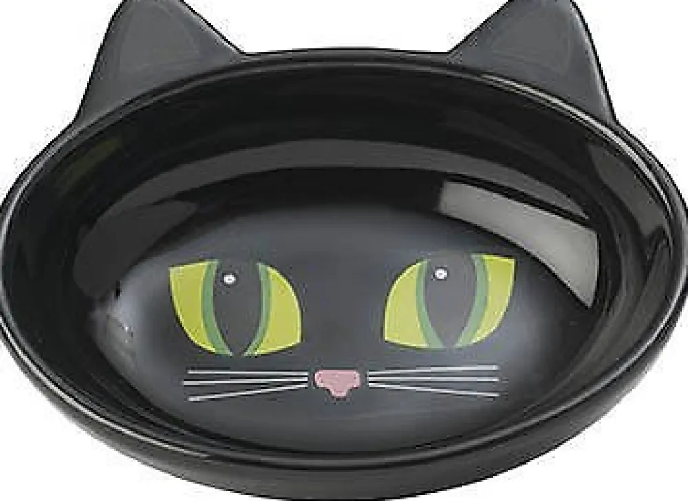 Petrageous Bowls & Feeders | Bowls & Feeders^Designs Frisky Kitty Oval Cat Dish, Black