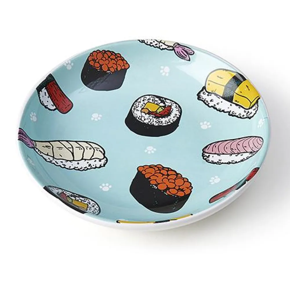 Petrageous Bowls & Feeders | Bowls & Feeders^Sushi Saucer Cat, Teal/White, 5-in, 2.5-oz