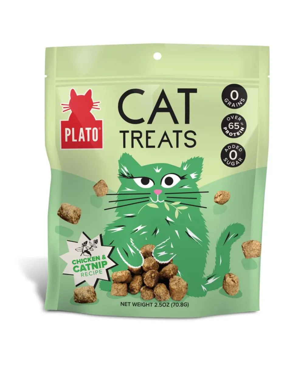 Plato Pet Treats Air-Dried & Dehydrated Treats^Plato Chicken & Catnip Recipe Air-Dried Cat Treats, 2.5-oz