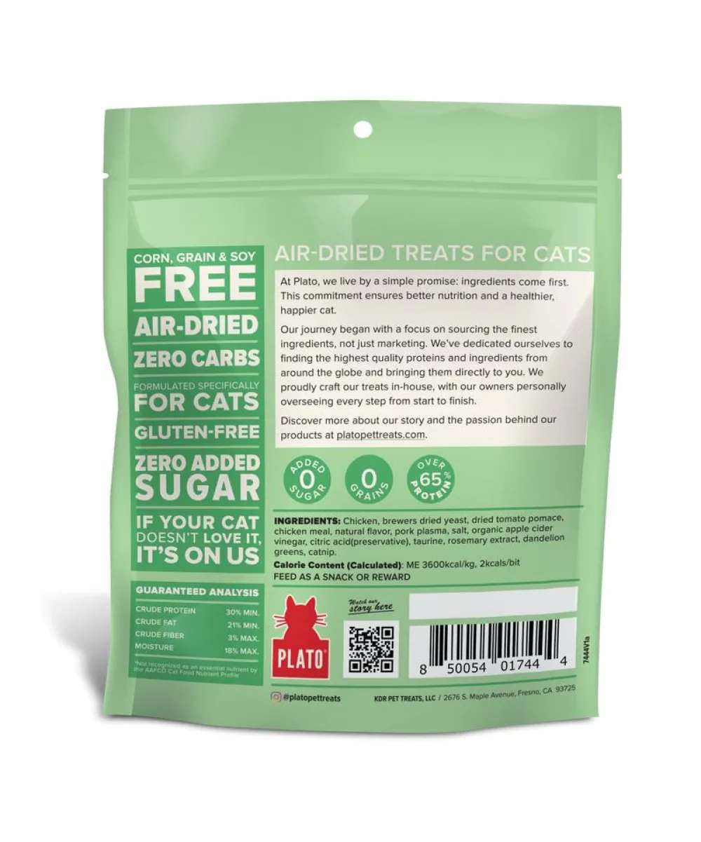 Plato Pet Treats Air-Dried & Dehydrated Treats^Plato Chicken & Catnip Recipe Air-Dried Cat Treats, 2.5-oz