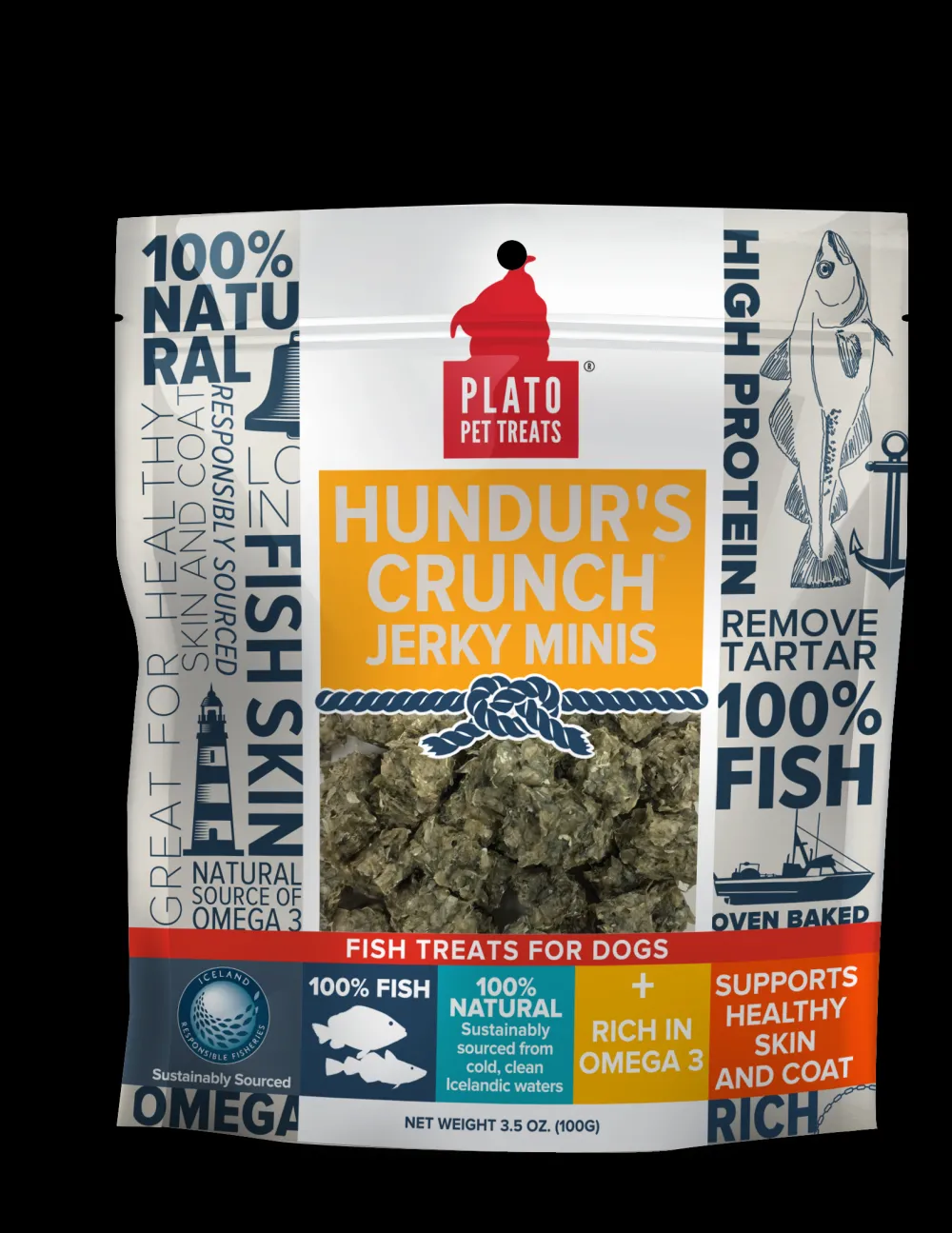 Plato Pet Treats Biscuits & Crunchy Treats^Plato Hundur's Crunch Fish Jerky Mini's Dog Treats, 3.5-oz