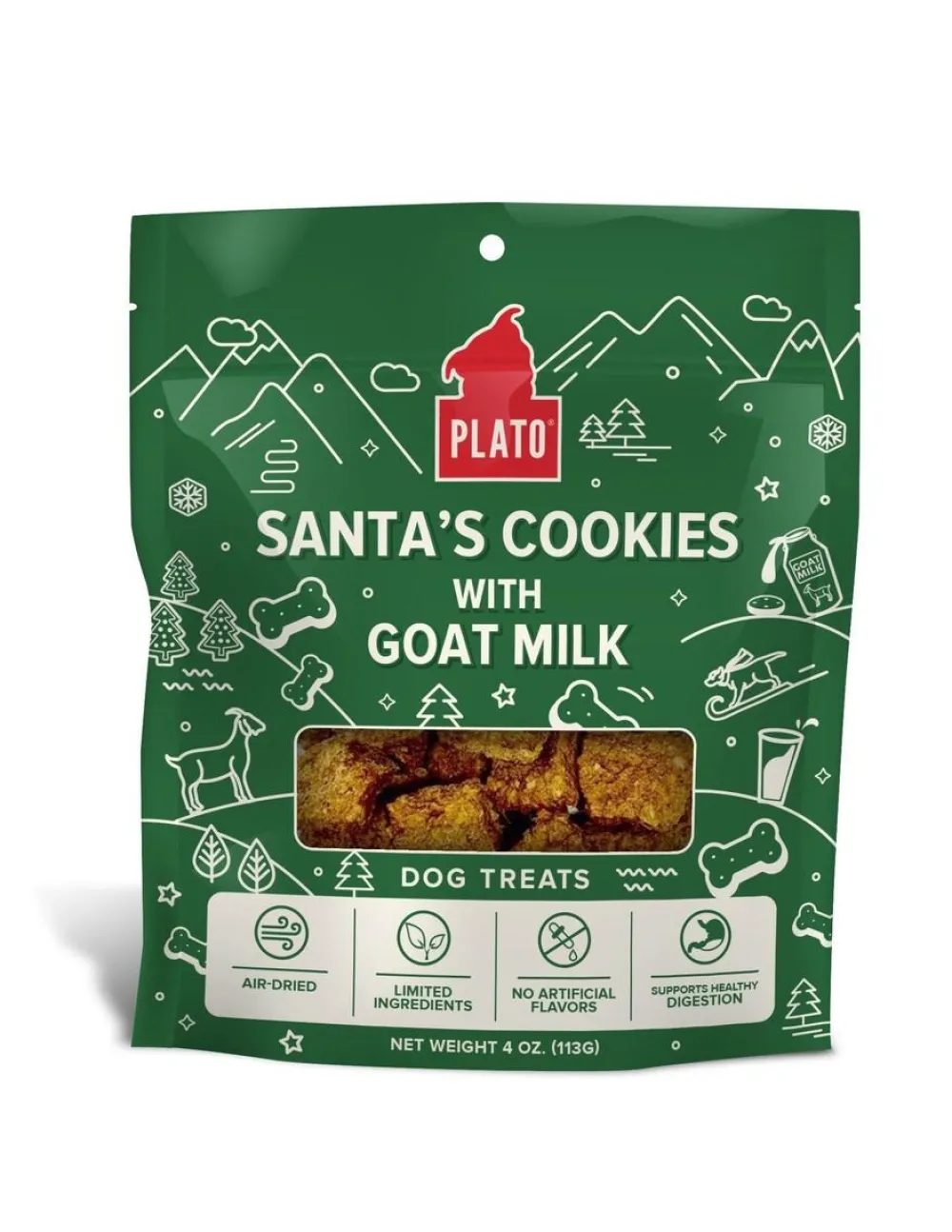 Plato Pet Treats Air-Dried & Dehydrated Treats^Plato Santa's Cookies with Goat's Milk Dog Treats, 4-oz
