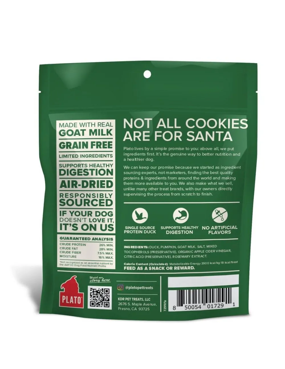 Plato Pet Treats Air-Dried & Dehydrated Treats^Plato Santa's Cookies with Goat's Milk Dog Treats, 4-oz