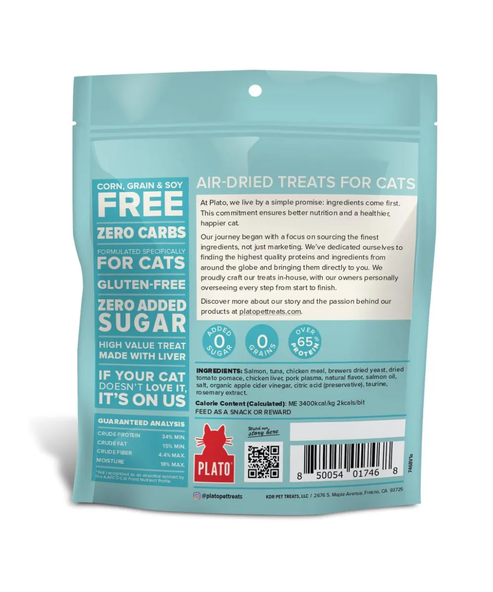 Plato Pet Treats Air-Dried & Dehydrated Treats^Plato Tuna & Salmon Recipe Air-Dried Cat Treats, 2.5-oz