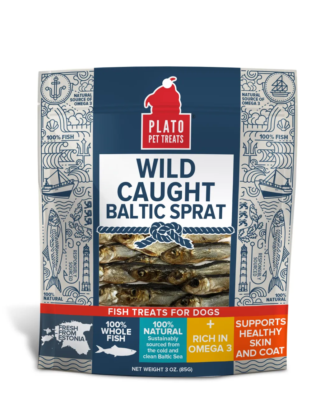 Plato Pet Treats Air-Dried & Dehydrated Treats^Plato Wild Caught Baltic Sprat Dog Treats, 3-oz