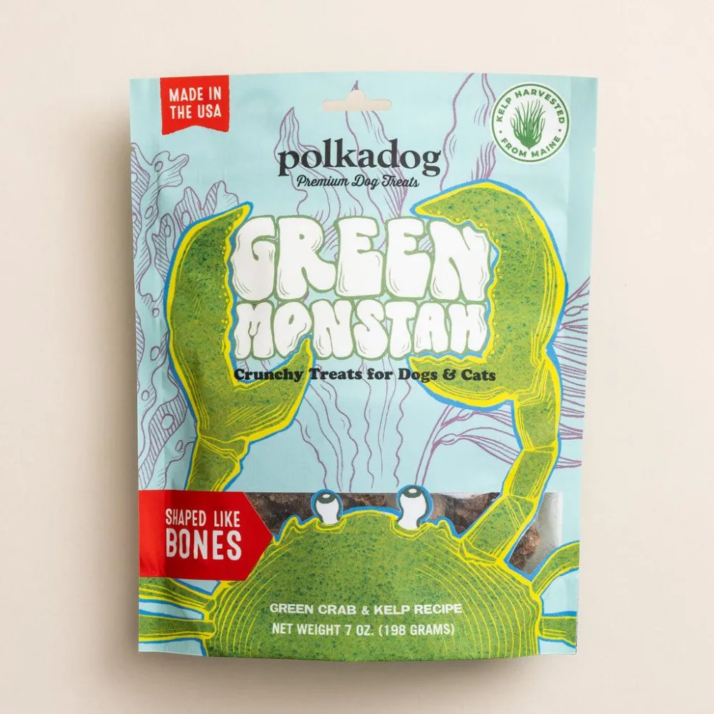 Polkadog Crunchy Treats | Biscuits & Crunchy Treats^Green Monstah Bone Shaped Dog & Cat Treats, 7-oz