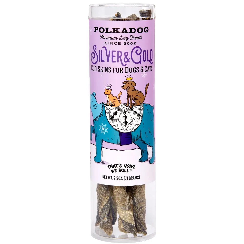 Polkadog Air-Dried & Dehydrated Treats^Silver & Gold Cod Skins Dog & Cat Treats, 2.5-oz