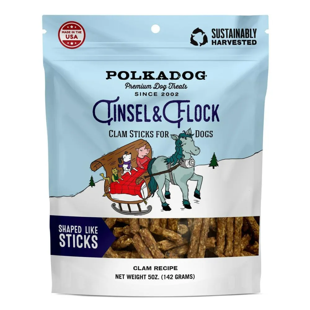 Polkadog Biscuits & Crunchy Treats^Tinsel & Flock Clam Sticks Dog Treats, 5-oz