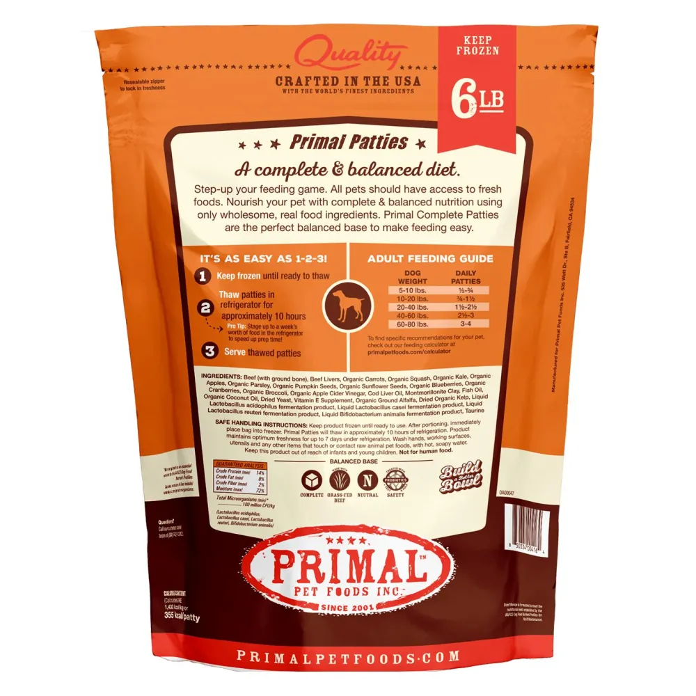 Primal Pet Foods Frozen Food^Primal Beef Formula Patties Raw Frozen Dog Food, 6-lb