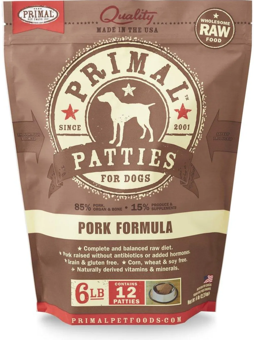 Primal Pet Foods Frozen Food^Primal Pork Formula Patties Raw Frozen Dog Food, 6-lb