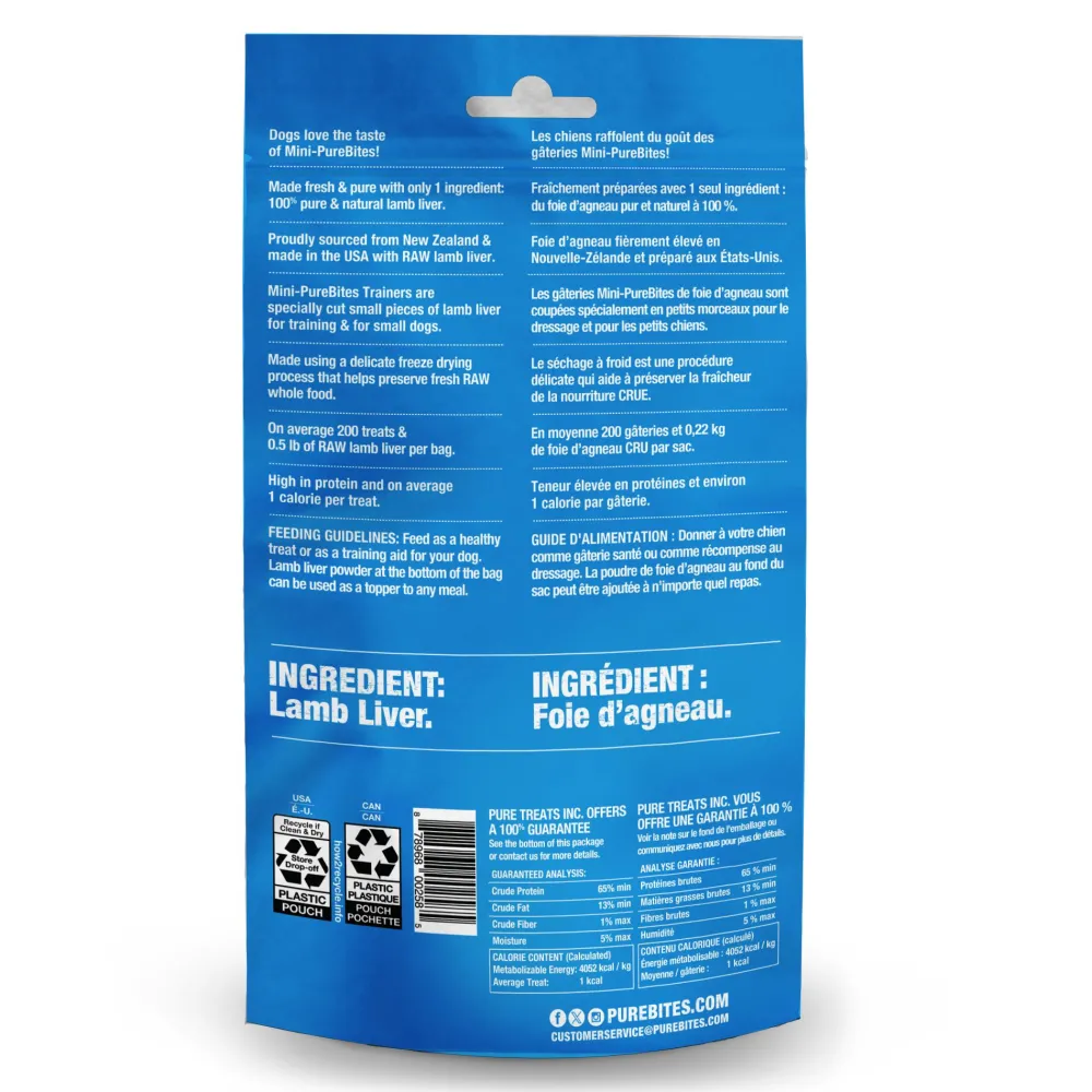 Purebites Freeze-Dried Treats^Mini Trainers Lamb Liver Freeze-Dried Dog Treats, 2.4-oz